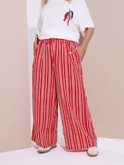 Yours Curve Red Textured Stripe Wide Leg Trousers - Image 1 of 5