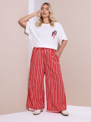 Yours Curve Red Textured Stripe Wide Leg Trousers - Image 2 of 5
