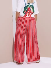Yours Curve Red Textured Stripe Wide Leg Trousers - Image 3 of 5