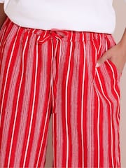 Yours Curve Red Textured Stripe Wide Leg Trousers - Image 4 of 5