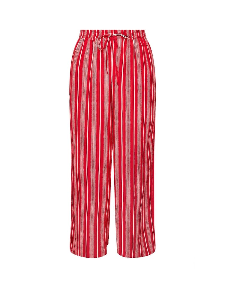 Yours Curve Red Textured Stripe Wide Leg Trousers - Image 5 of 5