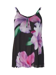 Yours Curve Black Mesh Printed Pico Cami - Image 5 of 5