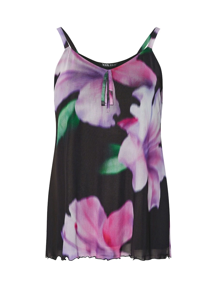 Yours Curve Black Mesh Printed Pico Cami - Image 5 of 5