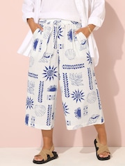 Yours Curve Blue Woven Crinkle Midaxi Trousers - Image 1 of 5