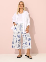 Yours Curve Blue Woven Crinkle Midaxi Trousers - Image 2 of 5