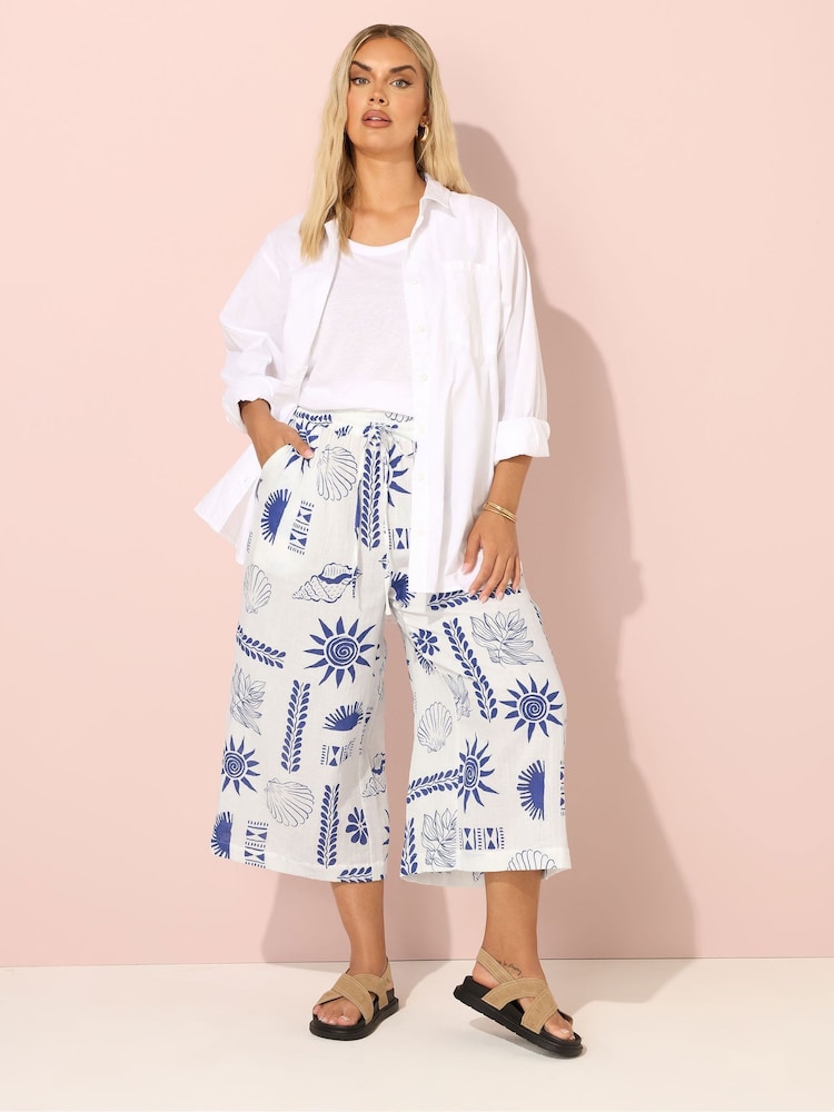 Yours Curve Blue Woven Crinkle Midaxi Trousers - Image 2 of 5