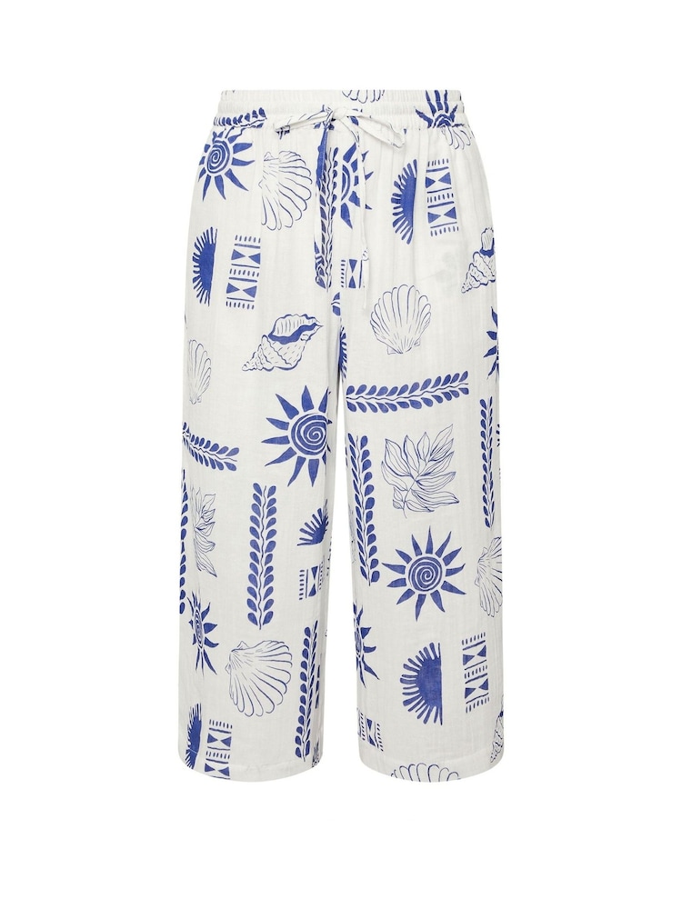 Yours Curve Blue Woven Crinkle Midaxi Trousers - Image 5 of 5