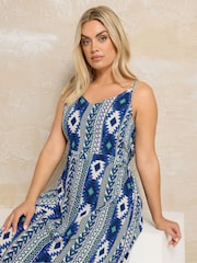 Yours Curve Blue Shirred Back Sun Dress - Image 2 of 5