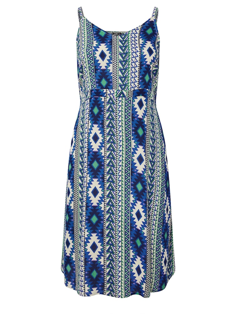 Yours Curve Blue Shirred Back Sun Dress - Image 5 of 5