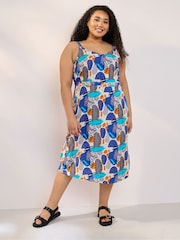 Yours Curve Blue Shirred Back Sun Dress - Image 2 of 6