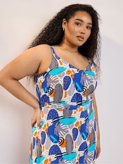 Yours Curve Blue Shirred Back Sun Dress - Image 4 of 6