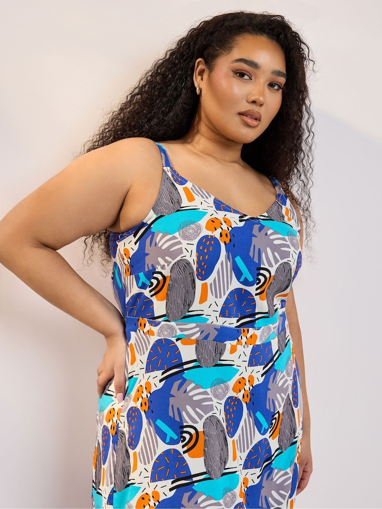 Yours Curve Blue Shirred Back Sun Dress - Image 4 of 6