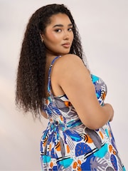 Yours Curve Blue Shirred Back Sun Dress - Image 5 of 6