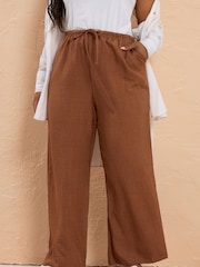 Yours Curve Brown Look Skinny Waist Trousers - Image 1 of 5