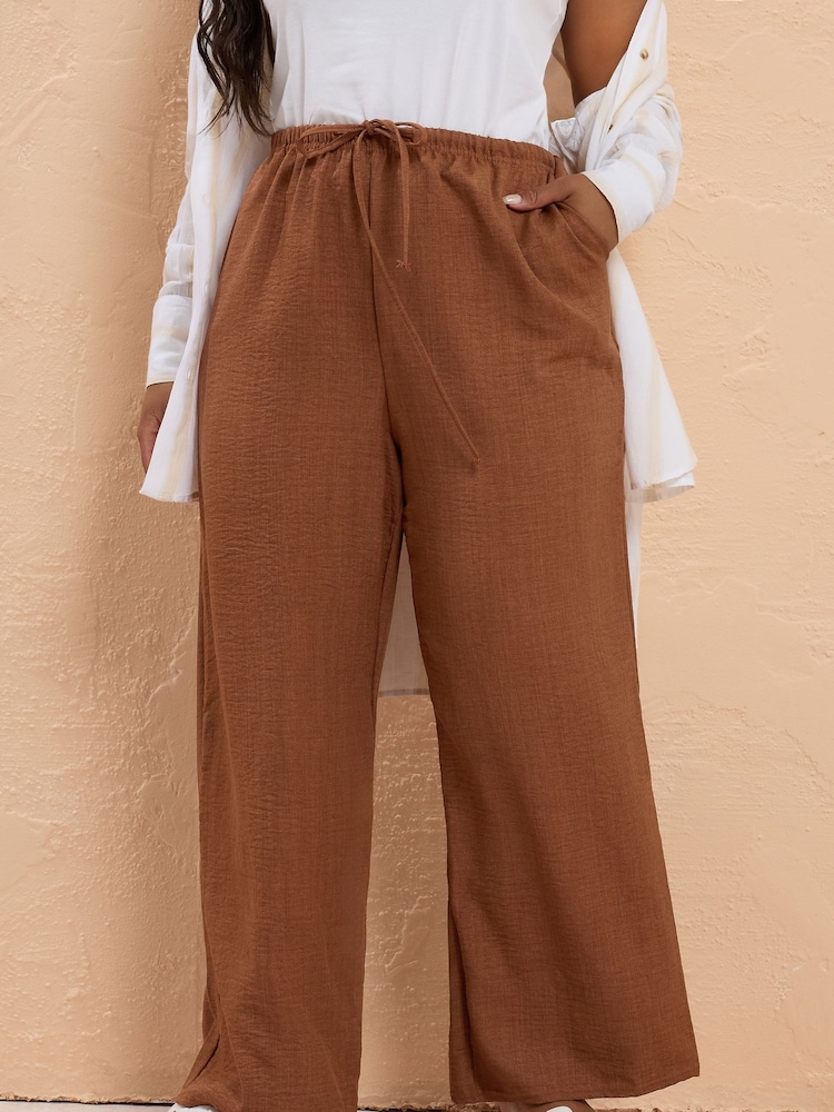 Yours Curve Brown Look Skinny Waist Trousers - Image 1 of 5