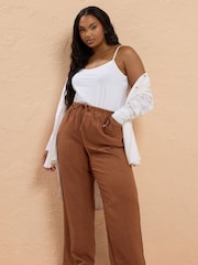Yours Curve Brown Look Skinny Waist Trousers - Image 2 of 5