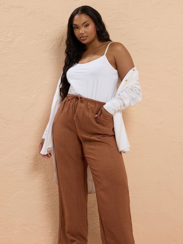 Yours Curve Brown Look Skinny Waist Trousers - Image 2 of 5