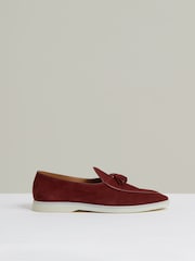 Reiss Maroon Red Harrison Suede Tassel Loafers - Image 1 of 6
