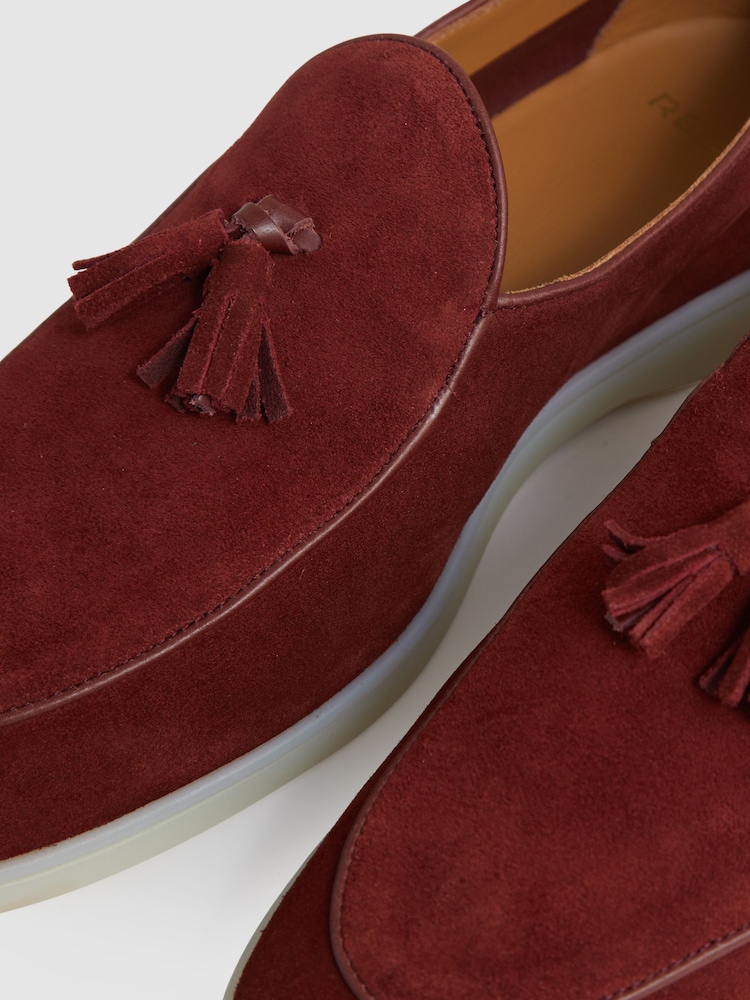 Buy Reiss Maroon Red Harrison Suede Tassel Loafers from Next USA display picture 1
