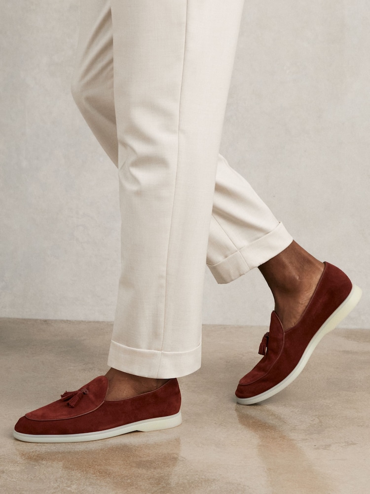 Reiss Maroon Red Harrison Suede Tassel Loafers - Image 6 of 6