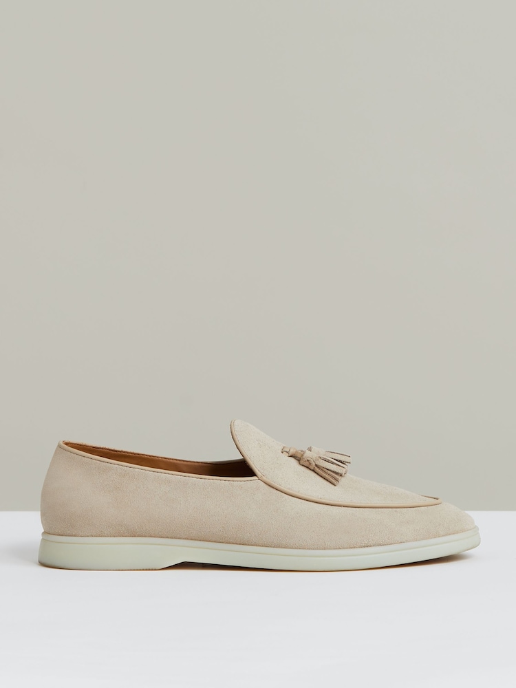 Reiss Light Stone Harrison Suede Tassel Loafers - Image 1 of 5