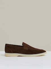 Reiss Chocolate Brown Kason Suede Slip-On Loafers - Image 1 of 5