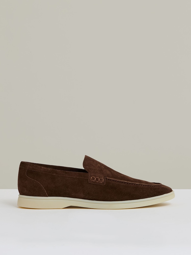 Reiss Chocolate Brown Kason Suede Slip-On Loafers - Image 1 of 5