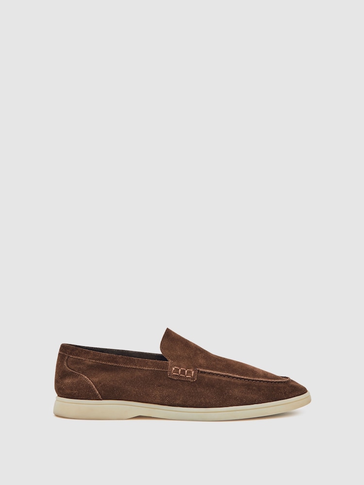 Reiss Chocolate Brown Kason Suede Slip-On Loafers - Image 1 of 6 Reiss Chocolate Brown Kason Suede Slip-On Loafers - Image 1 of 6