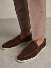Reiss Chocolate Brown Kason Suede Slip-On Loafers - Image 2 of 5
