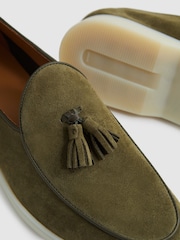 Reiss Moss Green Harrison Suede Tassel Loafers - Image 3 of 5