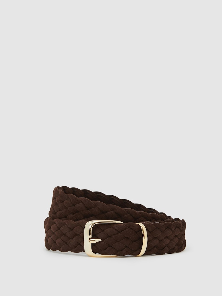 Reiss Dark Brown Jesse Suede Woven Belt - Image 1 of 4 Reiss Dark Brown Jesse Suede Woven Belt - Image 1 of 4