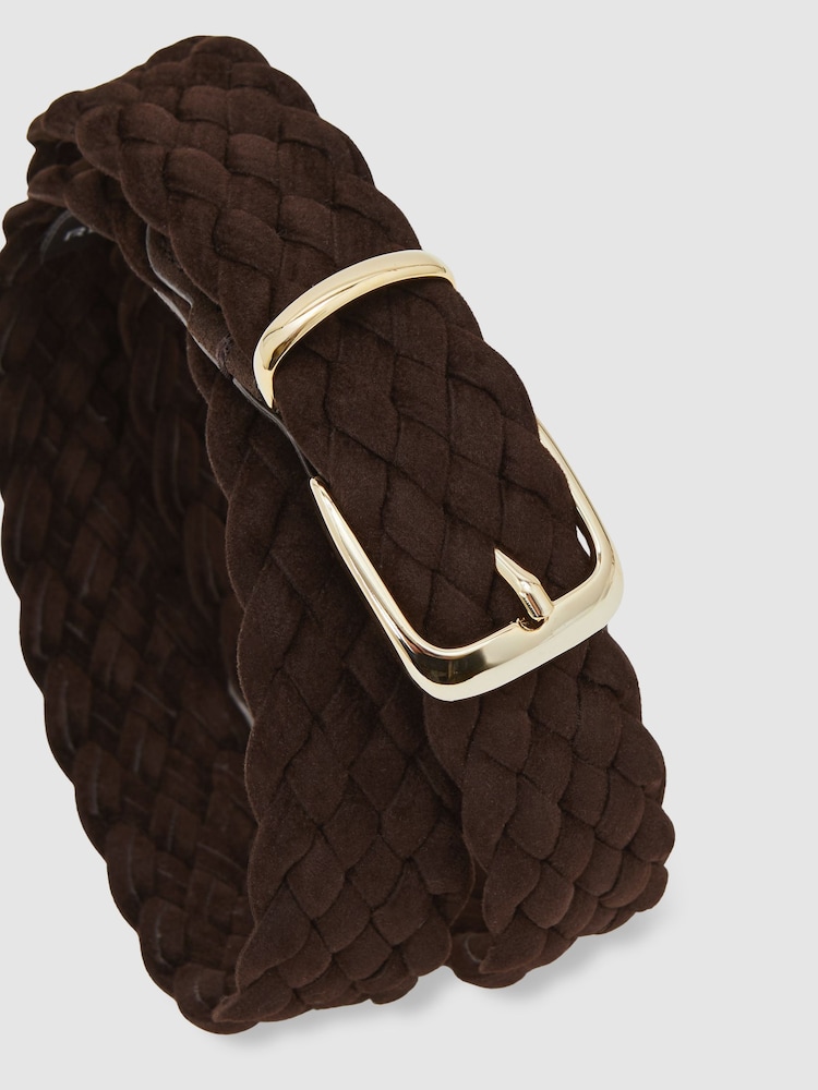 Reiss Dark Brown Jesse Suede Woven Belt - Image 4 of 4 Reiss Dark Brown Jesse Suede Woven Belt - Image 4 of 4