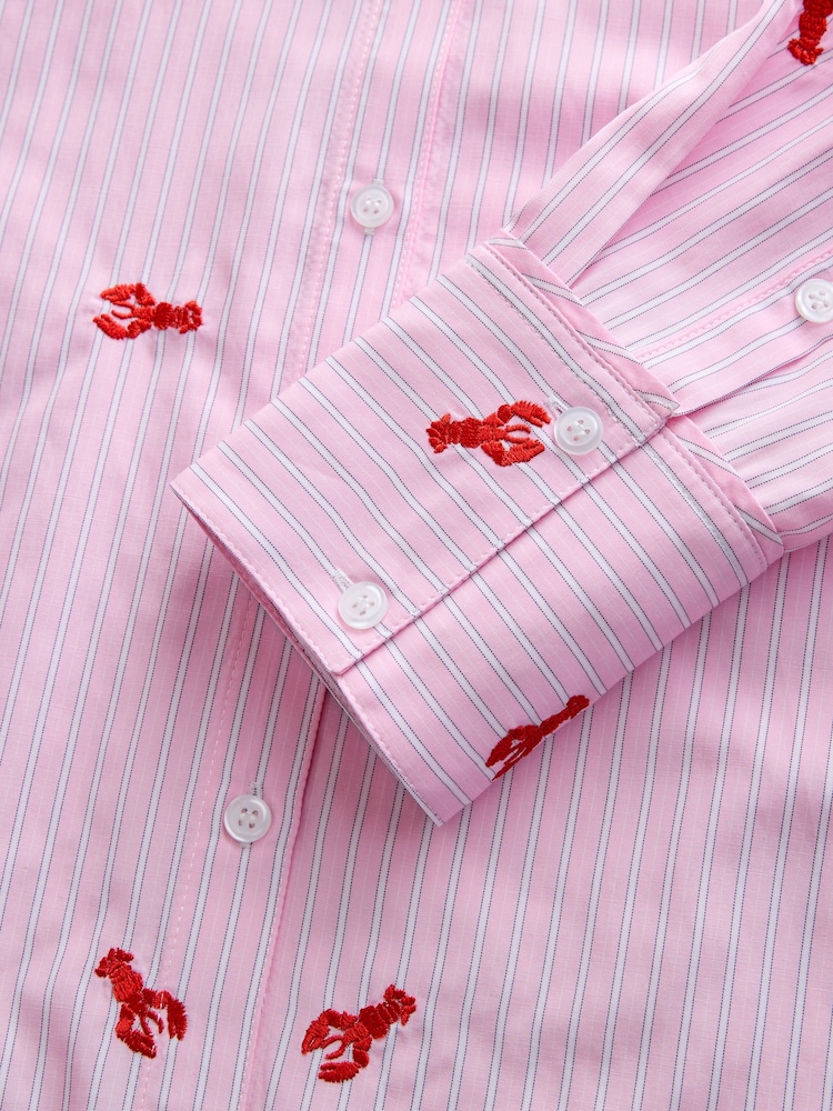 Buy Pink/White Stripe Lobster Embroidered Long Sleeve Shirt from Next USA