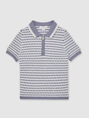 Reiss Blue/White Keaton Knitted Stripe Half Zip Polo Shirt - Image 2 of 4