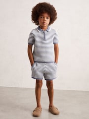 Reiss Blue/White Keaton Knitted Stripe Half Zip Polo Shirt - Image 3 of 4