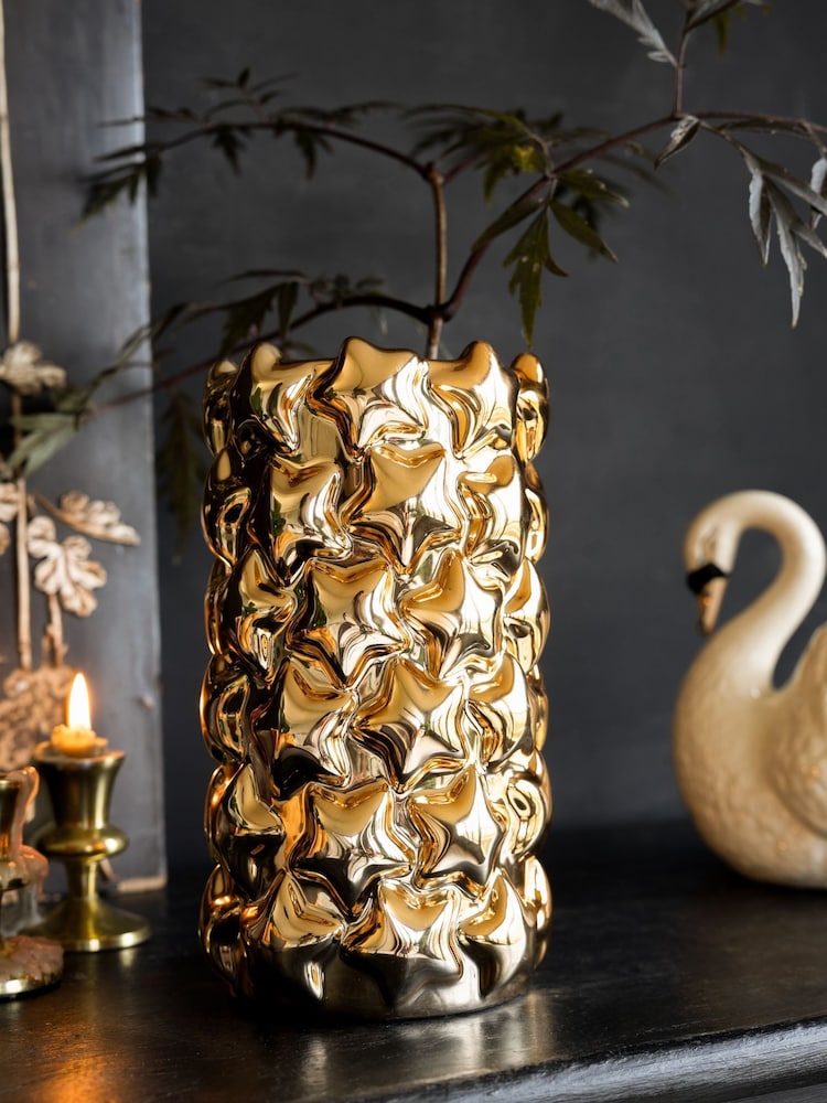 Rockett St George Gold Embossed Stars Vase - Image 1 of 5 Rockett St George Gold Embossed Stars Vase - Image 1 of 5