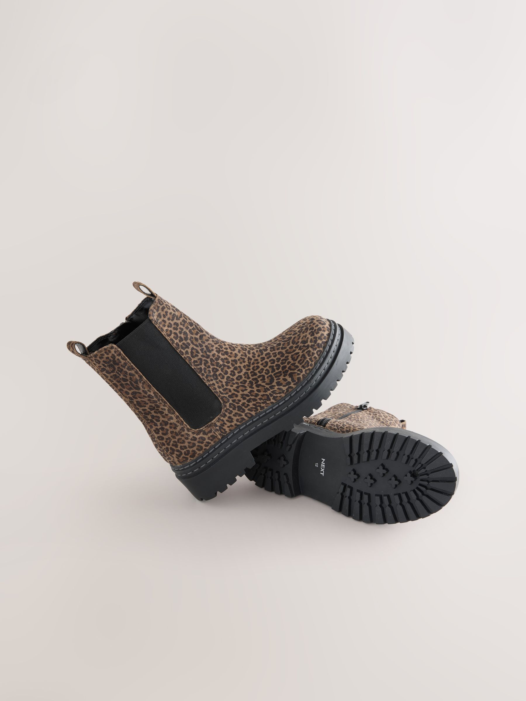 Buy Animal Leopard Print Standard Fit (F) Leather Chunky Chelsea