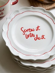 Rockett St George Set of 4 Red/Cream Lipstick Side Plates - Image 5 of 6