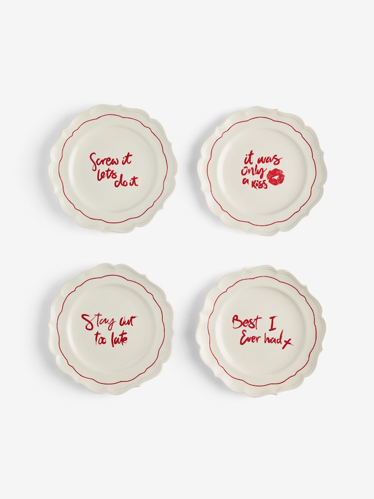 Rockett St George Set of 4 Red/Cream Lipstick Side Plates - Image 6 of 6