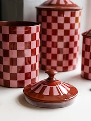 Rockett St George Set of 3 Pink/Orange Checkerboard Nesting Enamel Storage Tins - Image 2 of 5