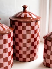 Rockett St George Set of 3 Pink/Orange Checkerboard Nesting Enamel Storage Tins - Image 3 of 5