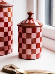 Rockett St George Set of 3 Pink/Orange Checkerboard Nesting Enamel Storage Tins - Image 5 of 5