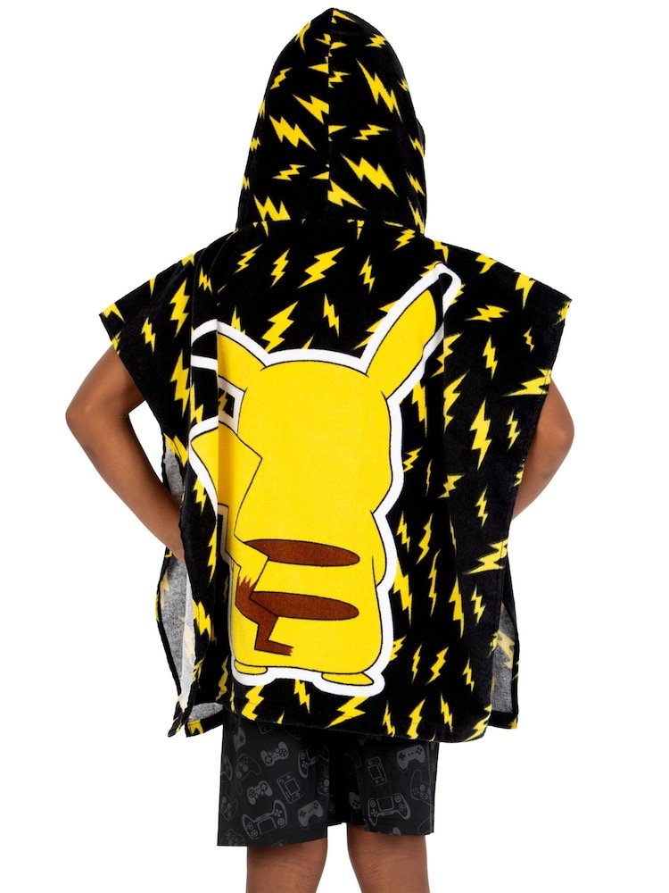 Character Black Pokemon Pikachu Hooded 100% Cotton Towel Poncho - Image 2 of 12