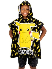 Character Black Pokemon Pikachu Hooded 100% Cotton Towel Poncho - Image 4 of 12