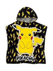 Character Black Pokemon Pikachu Hooded 100% Cotton Towel Poncho - Image 7 of 12