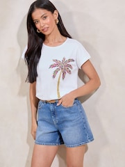 Lipsy White Embroidered Palm T-Shirt - Image 1 of 4