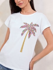Lipsy White Embroidered Palm T-Shirt - Image 2 of 4