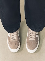 Mocha Brown Forever Comfort® Suede Side Stripe Skater Lace Up Trainers - Image 1 of 11