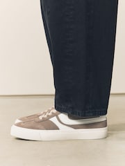 Mocha Brown Forever Comfort® Suede Side Stripe Skater Lace Up Trainers - Image 2 of 11
