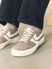Mocha Brown Forever Comfort® Suede Side Stripe Skater Lace Up Trainers - Image 4 of 11